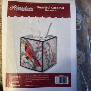 Herrschners Peaceful Cardinal Tissue Box Cover Plastic Canvas Kit Rare NEW